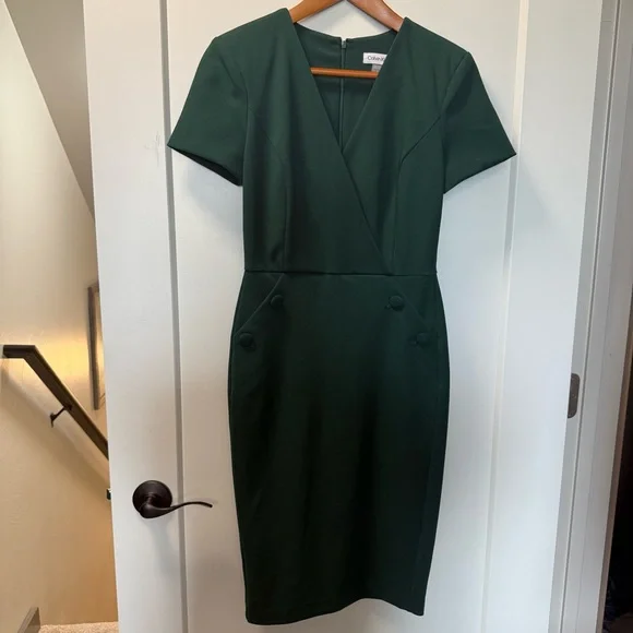Calvin Klein | Dresses | Calvin Klein Essential Wear To Work Emerald Dark  Green Sheath Business Neutral 2 | Poshmark